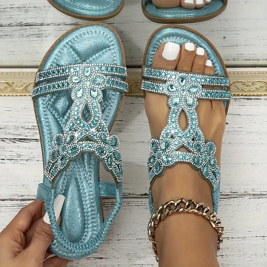 Quilla - Rhinestone Embellished Slip-On Sandals